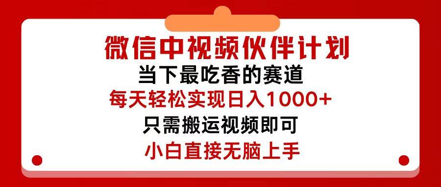 图片[1]-微信中视频伙伴计划，仅靠搬运就能轻松实现日入500+，关键操作还简单，…-91搞钱