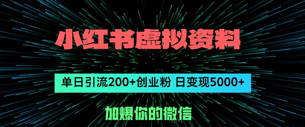 小红书虚拟资料日引流200+创业粉，单日变现5000+-91搞钱