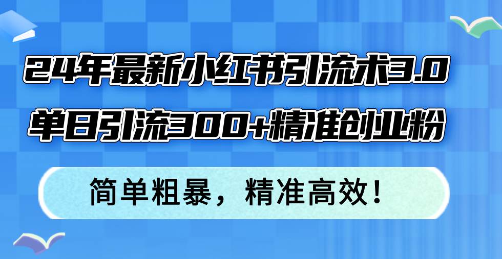 24年最新小红书引流术3.0，单日引流300+精准创业粉，简单粗暴，精准高效！-91搞钱